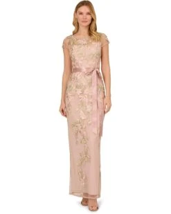 Adrianna Papell Cascading Floral Embroidered Long Column Gown | Dresses