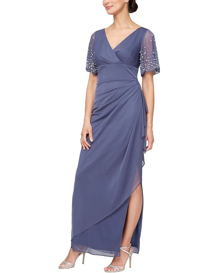 Alex Evenings Long Mesh Dress with Flutter Sleeves | Dresses 1 Alex Evenings Long Mesh Dress with Flutter Sleeves | Dresses