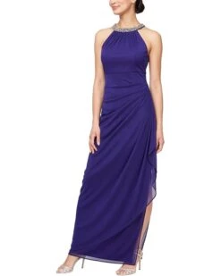 Alex Evenings Long Mesh with Beaded Halter Neckline | Dresses