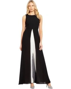 Adrianna Papell Sleeveless Stretch Crepe Jumpsuit with Chiffon Overlay | Jumpsuits & Rompers
