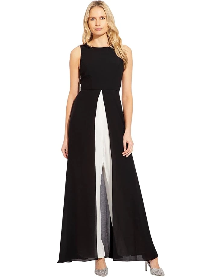 Adrianna Papell Sleeveless Stretch Crepe Jumpsuit with Chiffon Overlay | Jumpsuits & Rompers 1 Adrianna Papell Sleeveless Stretch Crepe Jumpsuit with Chiffon Overlay | Jumpsuits & Rompers