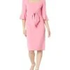Adrianna Papell Stretch Crepe Bell Sleeve Dress with Scoop Neck & Tie Front | Dresses
