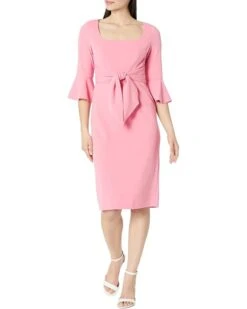 Adrianna Papell Stretch Crepe Bell Sleeve Dress with Scoop Neck & Tie Front | Dresses