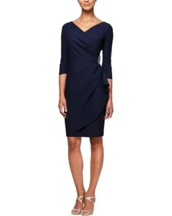 Alex Evenings Slimming Short Sheath 3/4 Sleeve Dress with Surplus Neckline | Dresses