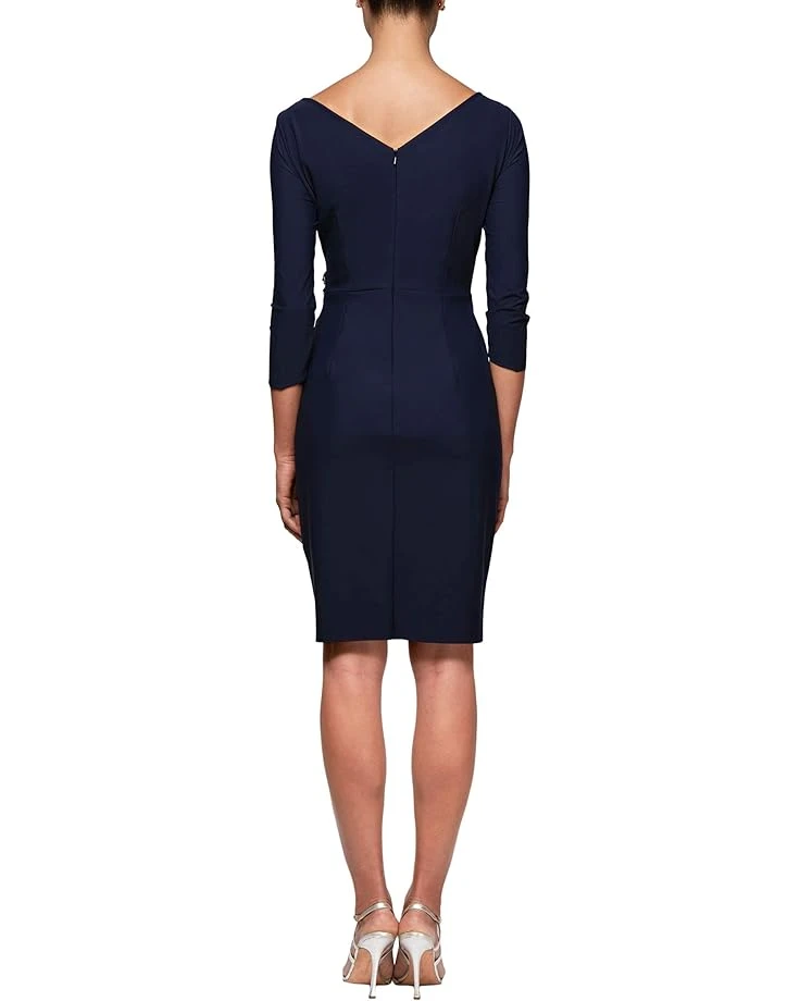 Alex Evenings Slimming Short Sheath 3/4 Sleeve Dress with Surplus Neckline | Dresses 2 Alex Evenings Slimming Short Sheath 3/4 Sleeve Dress with Surplus Neckline | Dresses - Image 2