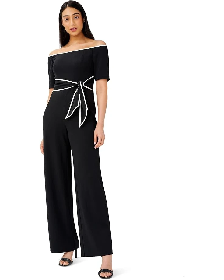 Adrianna Papell Off-the-Shoulder Knit Crepe Tie Waist Jumpsuit | Jumpsuits & Rompers 1 Adrianna Papell Off-the-Shoulder Knit Crepe Tie Waist Jumpsuit | Jumpsuits & Rompers