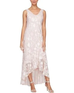 Alex Evenings Tea Length Chiffon Burnout Dress | Dresses