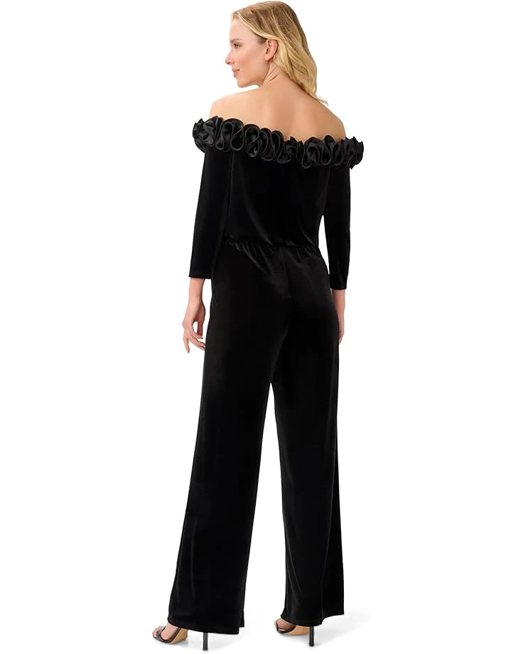 Adrianna Papell Off-the-Shoulder Stretch Velvet Blouson Jumpsuit with Rosette Detail | Jumpsuits & Rompers 2 Adrianna Papell Off-the-Shoulder Stretch Velvet Blouson Jumpsuit with Rosette Detail | Jumpsuits & Rompers - Image 2