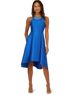 Adrianna Papell Fit And Flare Stretch Mikado Party Dress with Beaded Neckline | Dresses