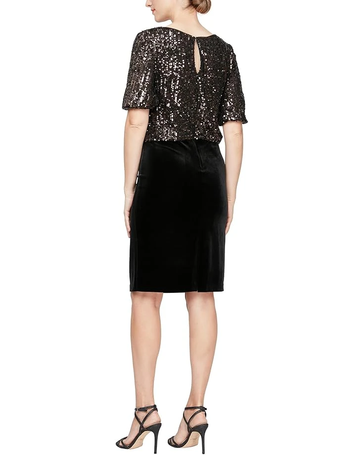 Alex Evenings Short Blouson Dress with Sequins Bodice and Velvet Slim Skirt | Dresses 2 Alex Evenings Short Blouson Dress with Sequins Bodice and Velvet Slim Skirt | Dresses - Image 2