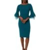 Adrianna Papell Stretch Knit Crepe Sheath Dress with Tiered Organza Bell Sleeve | Dresses