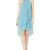Adrianna Papell Stretch Jersey Halter Neck Dress with Chiffon Ruffle Overlay | Dresses