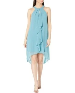 Adrianna Papell Stretch Jersey Halter Neck Dress with Chiffon Ruffle Overlay | Dresses