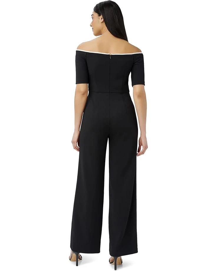 Adrianna Papell Off-the-Shoulder Knit Crepe Tie Waist Jumpsuit | Jumpsuits & Rompers 2 Adrianna Papell Off-the-Shoulder Knit Crepe Tie Waist Jumpsuit | Jumpsuits & Rompers - Image 2