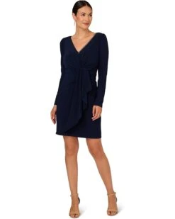 Adrianna Papell Long Sleeve Strecth Jersey Side Draped Dress | Dresses