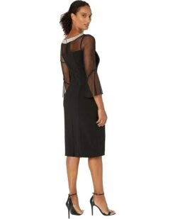 Alex Evenings Short Shift Dress with Beaded Illusion Neckline and Bell Sleeves | Dresses -Elegant Dress Line 7104R9As5RL. AC SR736920