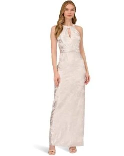 Adrianna Papell Long Sleeveless Foiled Halter Gown | Dresses