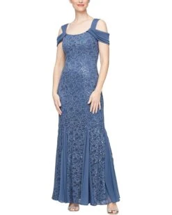 Alex Evenings Long Sequins Lace Dress | Dresses