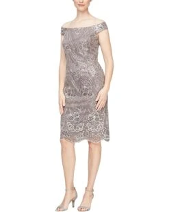 Alex Evenings Short Embroidered Off-the-Shoulder Dress | Dresses