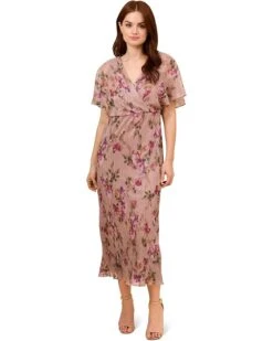 Adrianna Papell Printed Metallic Crinkle Floral Dress | Dresses