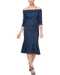 Alex Evenings Midi Length off the Shoulder Dress | Dresses