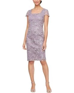Alex Evenings Embroidered Sheath Dress with Cap Sleeves and Square Neckline | Dresses