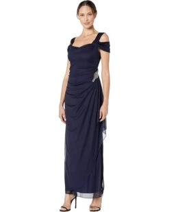 Alex Evenings Long Cold Shoulder Dress with Cowl Neckline | Dresses