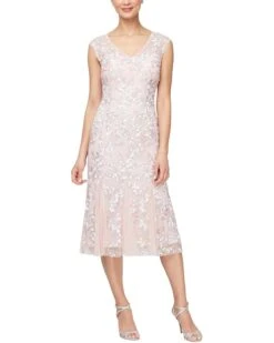 Alex Evenings Short Embroidered Dress with Godet Hem | Dresses
