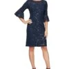 Alex Evenings Short Corded Lace Sheath Dress with Illusion Neckline and Bell Sleeves | Dresses