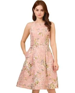Adrianna Papell Printed Metallic Jacquard Fit-and-Flare Dress | Dresses