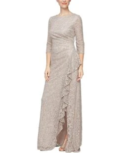 Alex Evenings Long Sequins Lace A-line Dress | Dresses