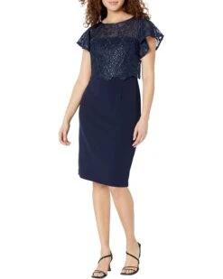Adrianna Papell Sequin Guipure Lace Popover Top Sheath Dress | Dresses