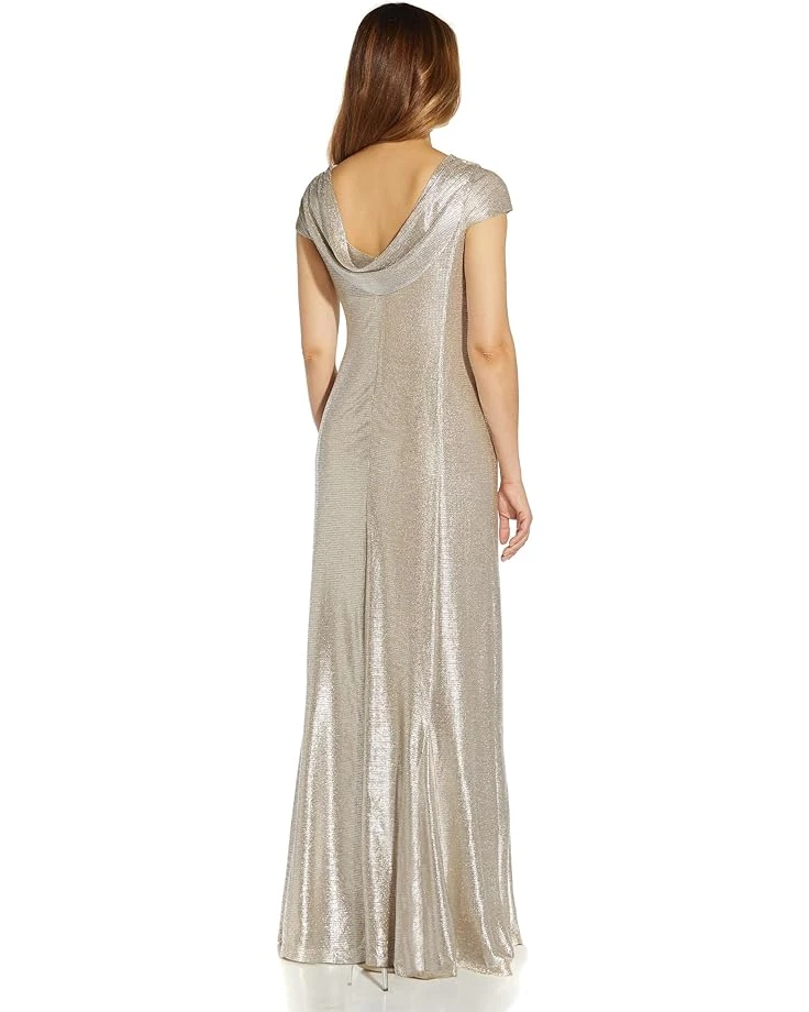 Adrianna Papell Metallic Knit Drape Neck Gown | Dresses 2 Adrianna Papell Metallic Knit Drape Neck Gown | Dresses - Image 2