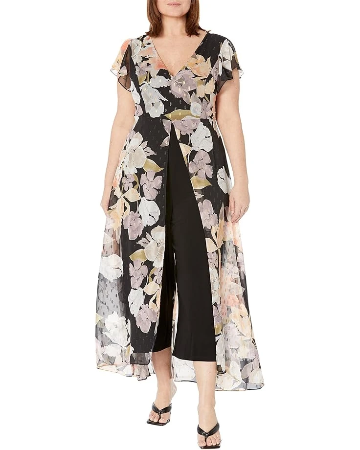 Adrianna Papell Stretch Crepe Jumpsuit with Printed Chiffon Walk Thru Jumpsuit | Jumpsuits & Rompers 1 Adrianna Papell Stretch Crepe Jumpsuit with Printed Chiffon Walk Thru Jumpsuit | Jumpsuits & Rompers