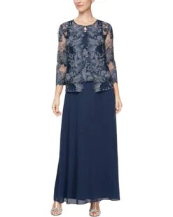 Alex Evenings Long Embroidered Jacket Dress | Dresses