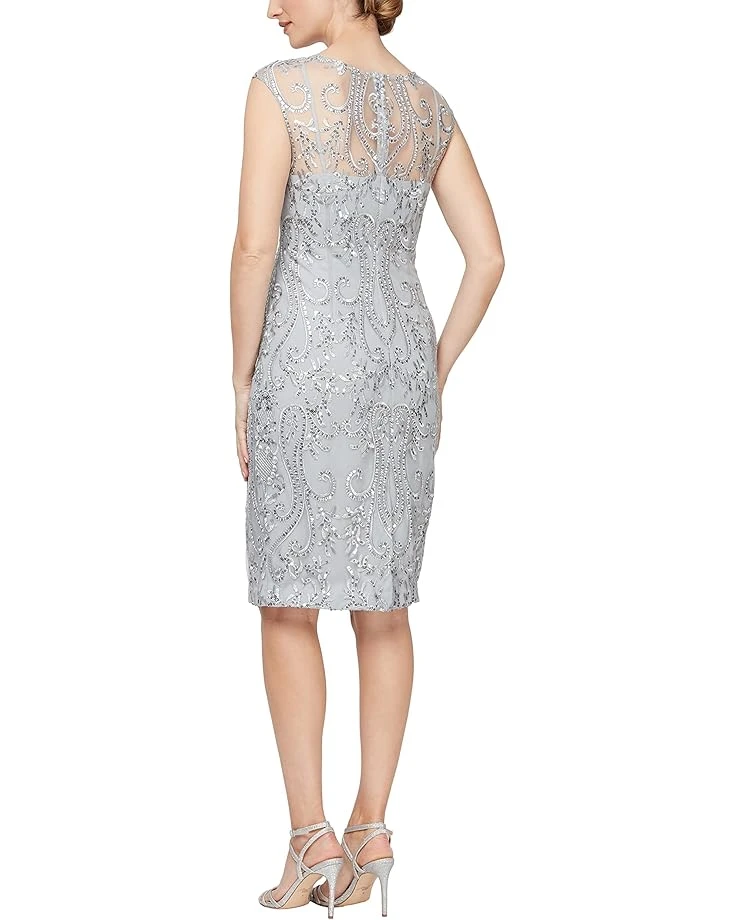 Alex Evenings Short Embroidered Dress with Illusion Neckline | Dresses 2 Alex Evenings Short Embroidered Dress with Illusion Neckline | Dresses - Image 2