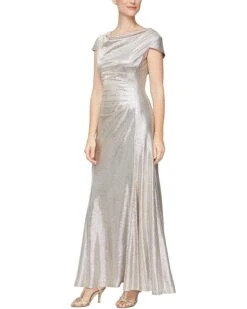 Alex Evenings Long A-Line Metallic Knit Gown | Dresses