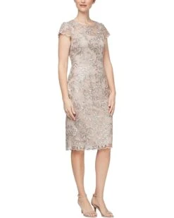 Alex Evenings Short Embroidered Dress with Cap Sleeve | Dresses
