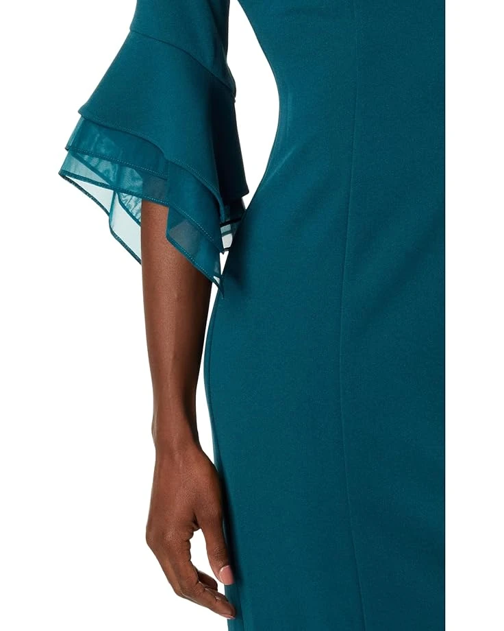 Adrianna Papell Stretch Knit Crepe Sheath Dress with Tiered Organza Bell Sleeve | Dresses 3 Adrianna Papell Stretch Knit Crepe Sheath Dress with Tiered Organza Bell Sleeve | Dresses - Image 3