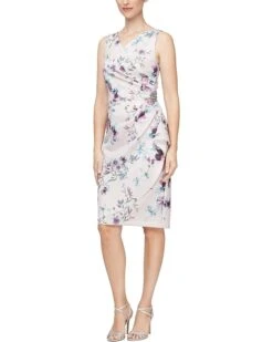 Alex Evenings Short Printed Sheath Dress with Hip Embellishment | Dresses