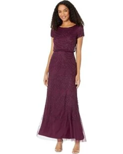 Adrianna Papell Short Sleeve Blouson Beaded Gown | Dresses