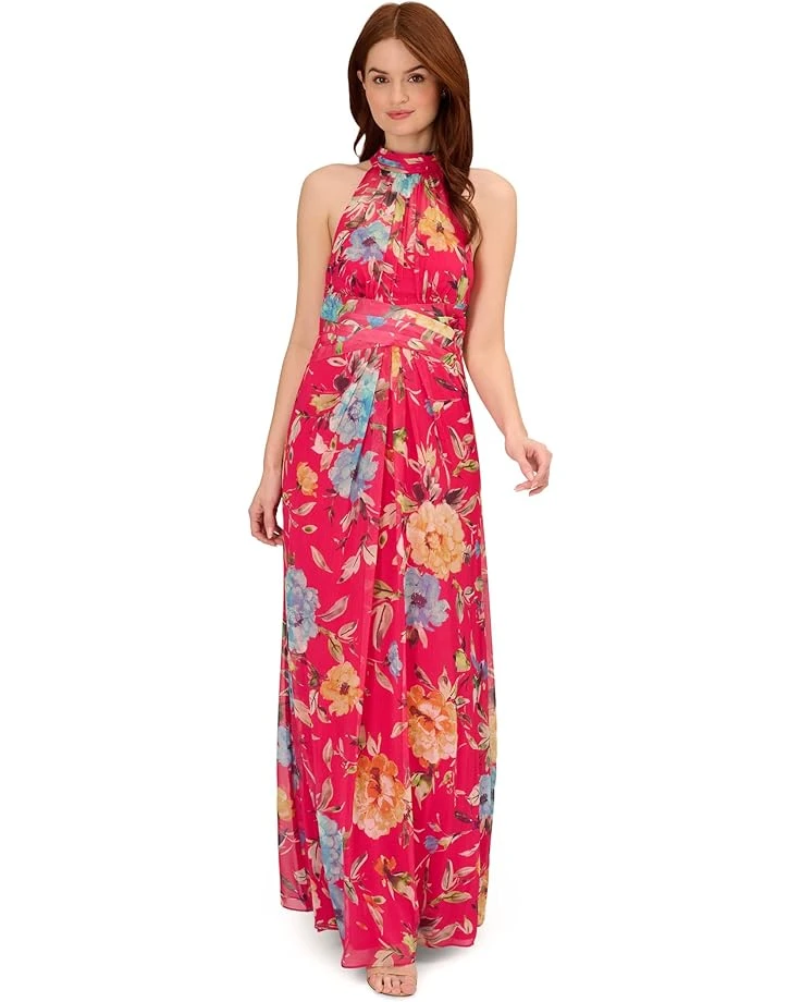 Adrianna Papell Printed Chiffon Mock Neck Halter Long Gown | Dresses 1 Adrianna Papell Printed Chiffon Mock Neck Halter Long Gown | Dresses