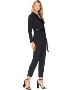 Adrianna Papell Knit Crepe Wrap Top Jumpsuit with Long Sleeves, Slim Pants, and Stretch Charmeuse Collar | Jumpsuits & Rompers -Elegant Dress Line 71tfT9qJJUL. AC SR736920