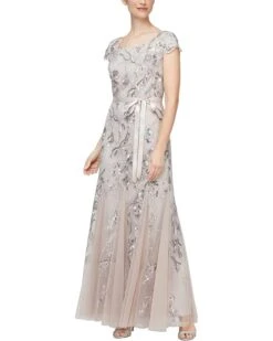 Alex Evenings Long Embroidered Dress with Godet | Dresses