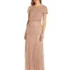 Adrianna Papell Boat Neck Short Sleeve Blouson Beaded Gown | Dresses