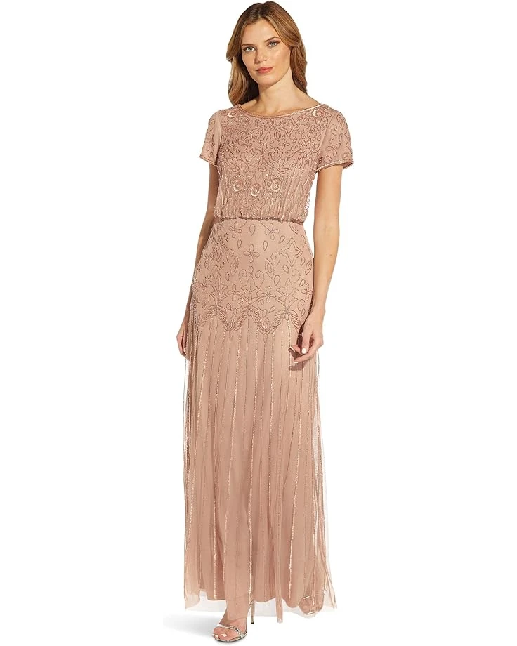 Adrianna Papell Boat Neck Short Sleeve Blouson Beaded Gown | Dresses 1 Adrianna Papell Boat Neck Short Sleeve Blouson Beaded Gown | Dresses