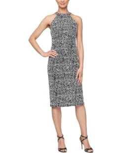Alex Evenings Short Corded Lace Sheath Dress with Halter Neck | Dresses