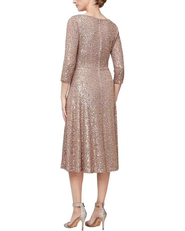 Alex Evenings Midi Length A-Line Dress with Surplice Neckline and 3/4 Sleeves | Dresses 2 Alex Evenings Midi Length A-Line Dress with Surplice Neckline and 3/4 Sleeves | Dresses - Image 2