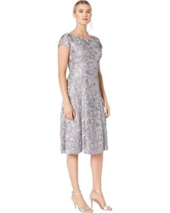 Alex Evenings Tea Length A-Line Rosette Dress | Dresses -Elegant Dress Line 815s5eLG cL. AC SR736920