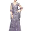 Alex Evenings Long Embroidered Fit-and-Flare Dress with Godet Detail Skirt and Shawl | Dresses